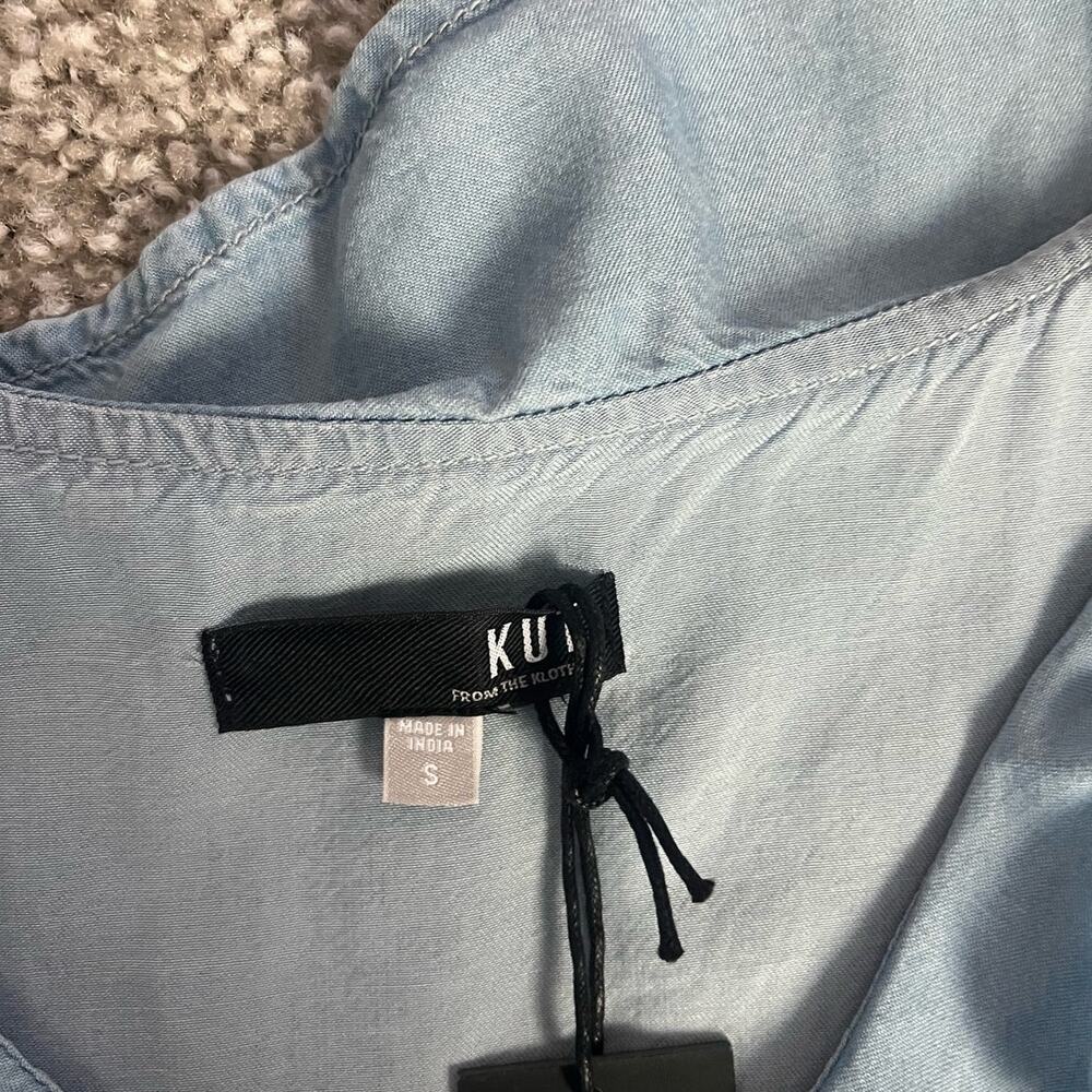 NWT KUT From The Kloth Dress Blue Chambray Ruffle Sleeveless Belt Casual Small - Picture 7 of 13